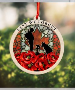 Veteran Poppy Lest We Forget Suncatcher Ornament Soldier And Dog Memorial Christmas Ornaments