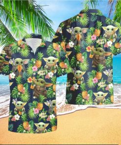 Veuve Clicquot Champagne Baby Yoda Tropical Flowery Funny Summer Beach Hawaiian Shirt And Shorts