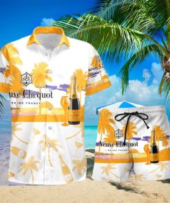 Veuve Clicquot Champagne Tropical Palm Tree Hawaiian Shirt And Shorts For Beach Lovers