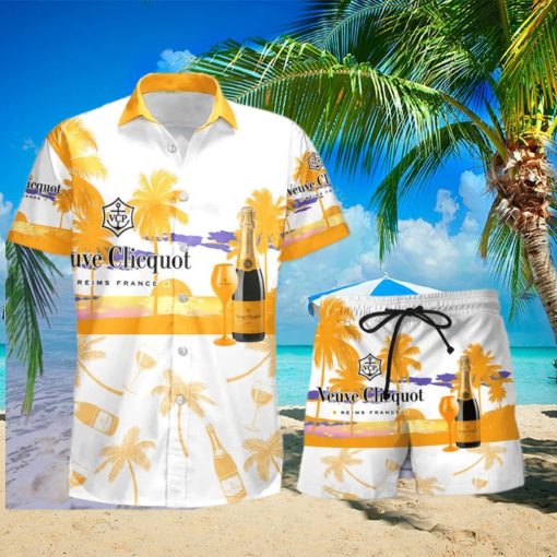 Veuve Clicquot Champagne Tropical Palm Tree Hawaiian Shirt And Shorts For Beach Lovers