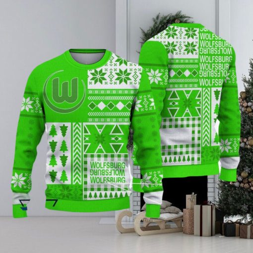 VfL Wolfsburg Print Bundesliga Logo Team Design Ugly Christmas Sweater For Fans Gift