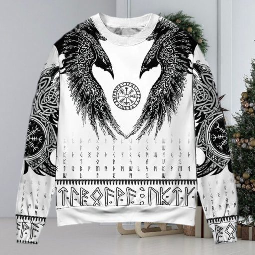 Viking Black Runic Raven Scandinavian Ugly Christmas Sweater