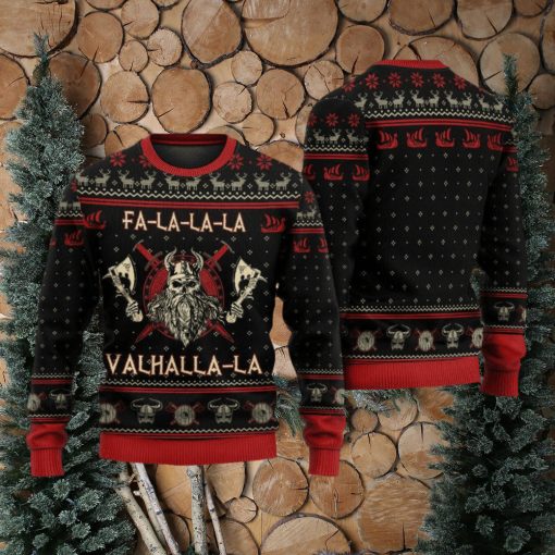 Viking Valhalla Black And Red Ugly Christmas 3D Sweaters Gift For Men And Women