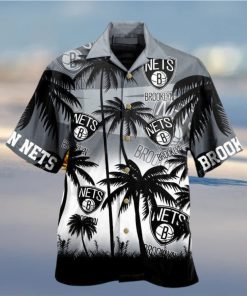 Vintage Aloha NBA Brooklyn Nets Hawaiian Shirt Black Gray Palm Trees Beach Lovers Gift hawaiian shirt