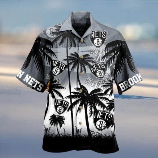 Vintage Aloha NBA Brooklyn Nets Hawaiian Shirt Black Gray Palm Trees Beach Lovers Gift hawaiian shirt