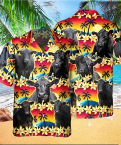 Vintage Black Angus Tropical Sunset Hibiscus And Palm Tree All Over Printed 3D Hawaiian Shirt