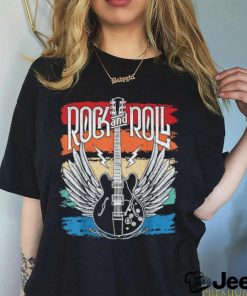 Vintage Retro Style 70s 80s Guitar with Wings Rock and Roll T Shirt