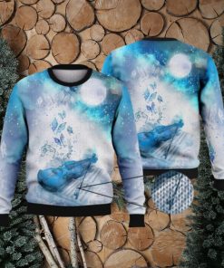 Violin Butterfly Night Sky Blue Full Print For Violin Lovers 3D Ugly Sweater Christmas Gift Sweater