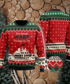 WKRP Ugly Sweater, First Annual WKRP Thanksgiving Day Turkey Drop Ugly Christmas Sweater Xmas Gifts