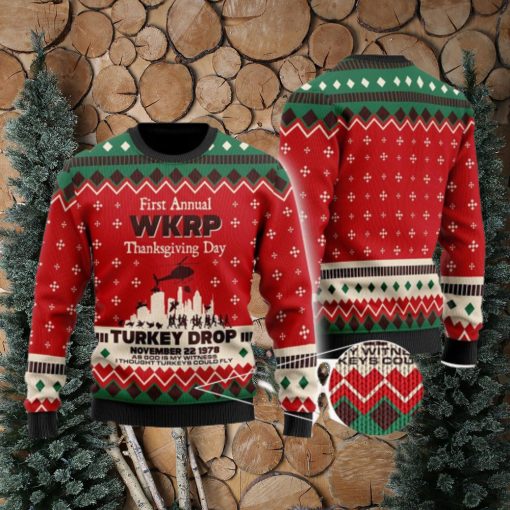 WKRP Ugly Sweater, First Annual WKRP Thanksgiving Day Turkey Drop Ugly Christmas Sweater Xmas Gifts