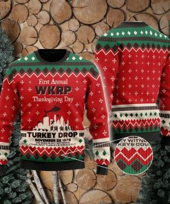 WKRP in Cincinnati First Annual WKRP Thanksgiving Day Turkey Drop Family Gift Ugly Christmas Sweater For Men And Women