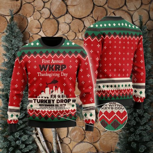 WKRP in Cincinnati First Annual WKRP Thanksgiving Day Turkey Drop Family Gift Ugly Christmas Sweater For Men And Women