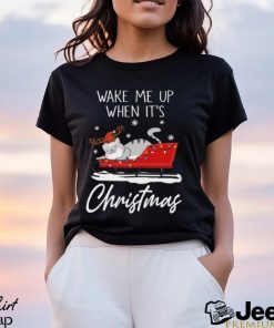 Wake Me Up When It's Christmas Funny Christmas Cat Classic T Shirt