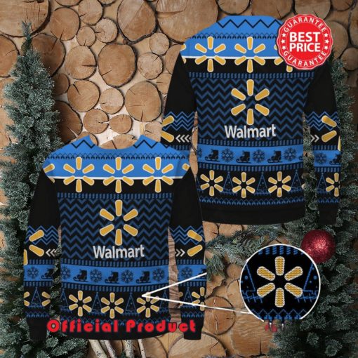 Walmart Black Design Many Logo Snowflake Ugly Christmas Sweater