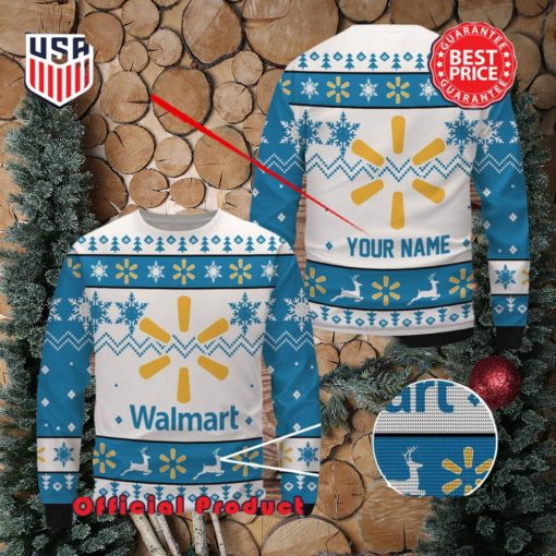 Walmart Custom Name White Design Logo Snowflake Ugly Christmas Sweater