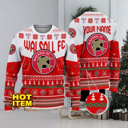 Walsall FC Big Logo Custom Name 3D Ugly Christmas Sweater Christmas Gift For Big Fans