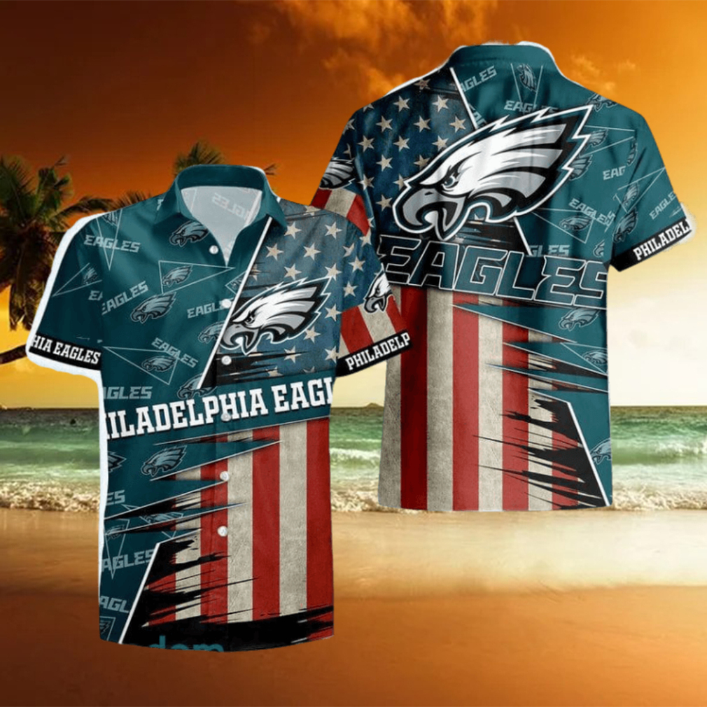 NFL Philadelphia Eagles Hawaiian Shirt Graphic American Flag Print