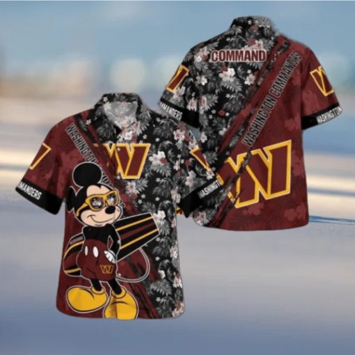 Washington Commanders Mickey Mouse Floral Short Sleeve Hawaii Shirt, Washington Commanders Shirt