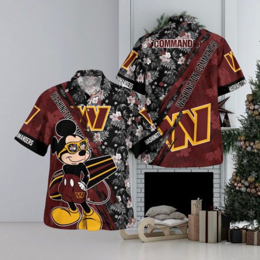 Washington Commanders Mickey Mouse Floral Short Sleeve Hawaii Shirt