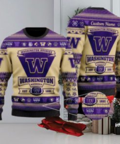 Washington Huskies Football Team Logo Ugly Christmas Sweater AOP Comfort Custom Name