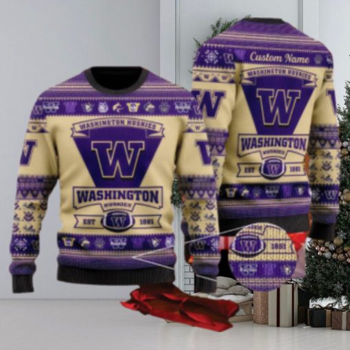 Washington Huskies Football Team Logo Ugly Christmas Sweater AOP Comfort Custom Name