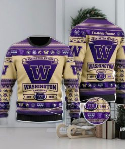 Washington Huskies Football Team Logo Ugly Christmas Sweater Custom Name Christmas For Fans