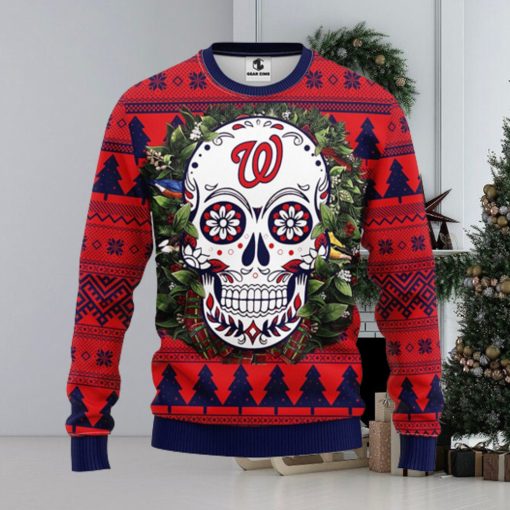 Washington Nationals Skull Flower Ugly Christmas Ugly Sweater