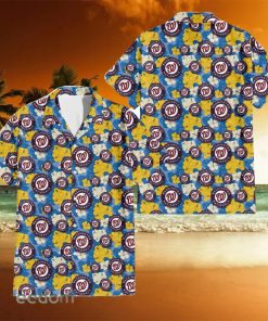 Washington Nationals Yellow White Hibiscus Powder Blue Background 3D Hawaiian Shirt