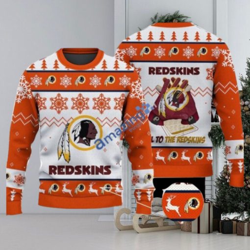 Washington Redskins Fans Logo Snowflake Pattern Ugly Christmas Sweater Orange