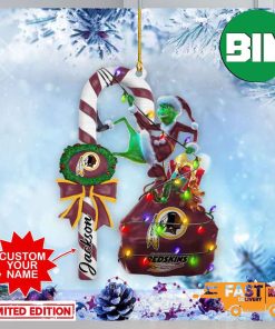 Washington Redskins NFL Custom Name Grinch Candy Cane 2 Sides Ornament