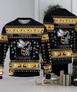 Wasps RFC Premiership Rugby Ugly Christmas Sweaters For Fans Gift Snow Flowers Christmas Tree