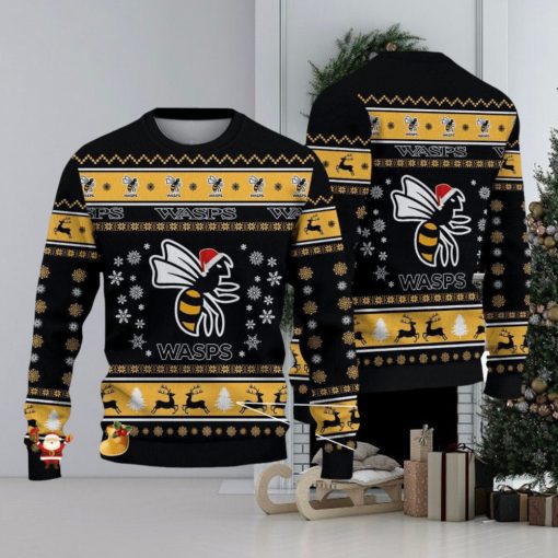 Wasps RFC Premiership Rugby Ugly Christmas Sweaters For Fans Gift Snow Flowers Christmas Tree