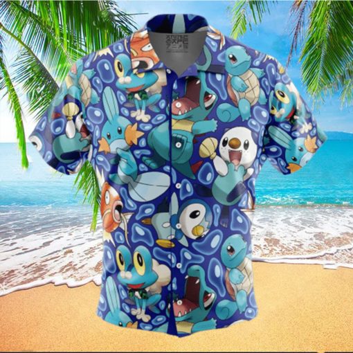 Water Type Starters Pokemon Button Up Hawaiian Shirt