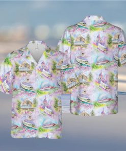 Watercolor Disney Monorail Disney Parks Inspired Men s Button Down Short Sleeved hawaiian Shirt