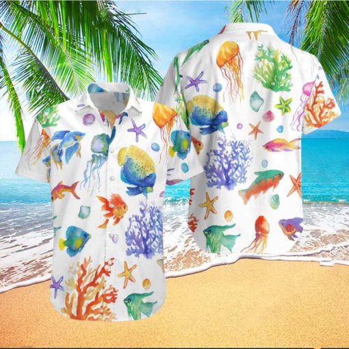 Watercolor Fish Under The Sea Hawaiian shirt