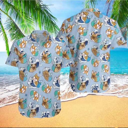 Wave Seamless And Dog Mermaid Aloha Hawaiian Shirts