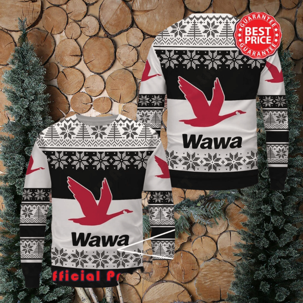 Wawa White Black Design Logo Snowflake Ugly Christmas Sweater - teejeep