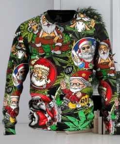 Weed Smoking Santa Hippie Ugly Christmas Sweater