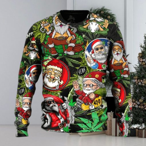 Weed Smoking Santa Hippie Ugly Christmas Sweater