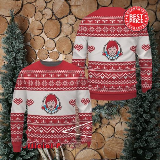 Wendy’s Red White Design Logo Snowflake Heart Ugly Christmas Sweater