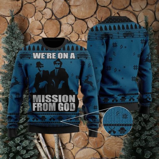 We’re On A Mission From God Ugly Sweater, Joliet Jake Blues Elwood Blues Ugly Christmas Sweater Xmas Gifts