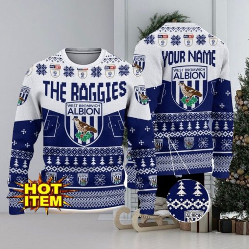 West Bromwich Albion FC Big Logo Custom Name 3D Ugly Christmas Sweater Christmas Gift For Big Fans