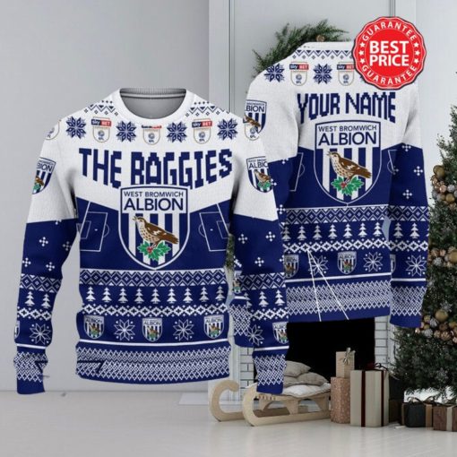 West Bromwich Albion FC EFL Logo Custom Name Ugly Sweater Christmas