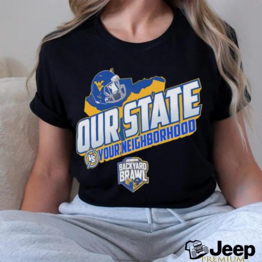 West Virginia Mountaineers 2023 Backyard Brawl Our State vs your neighborhood helmet shirt