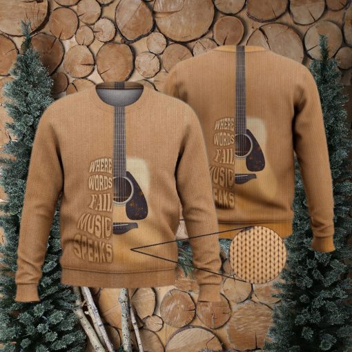 When Words Fail Music Speaks Guitar Trending Shirts 3D Ugly Sweater Christmas Gift Sweater