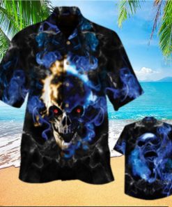 White And Blue Smoking Skull Hawaiian Shirt