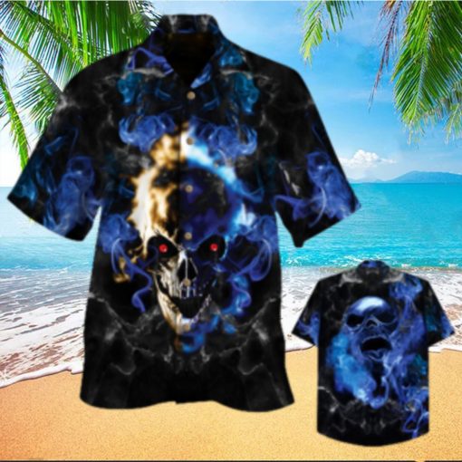 White And Blue Smoking Skull Hawaiian Shirt