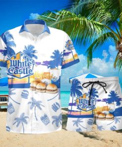 White Castle Tropical Palm Tree Hawaiian Shirt And Shorts For Beach Lovers