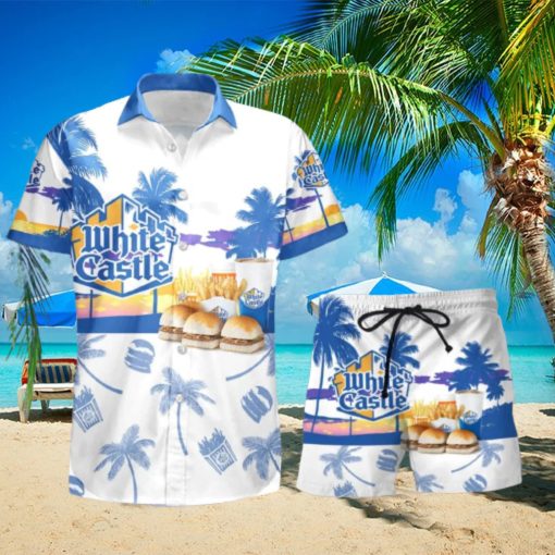 White Castle Tropical Palm Tree Hawaiian Shirt And Shorts For Beach Lovers