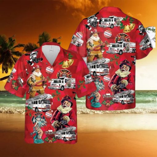 White Fire Truck Christmas Hawaiian Shirt